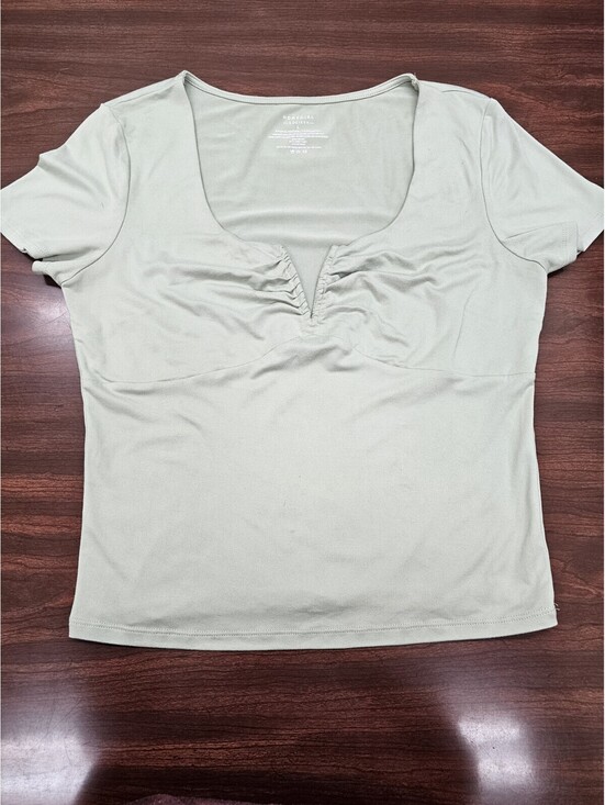 Homegirl Society Tops - Homegirl Society Women's L Sage Green Ruched Square Neck Tee Stretch Top